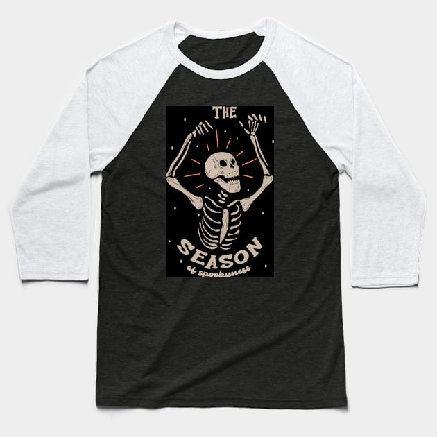 minimalistic boho halloween skeleton Baseball T-Shirt by grafitytees